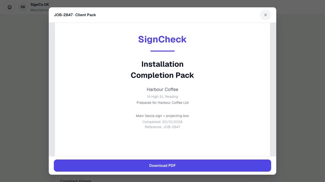 SignCheck: dashboard, evidence capture, WhatsApp and the completion pack